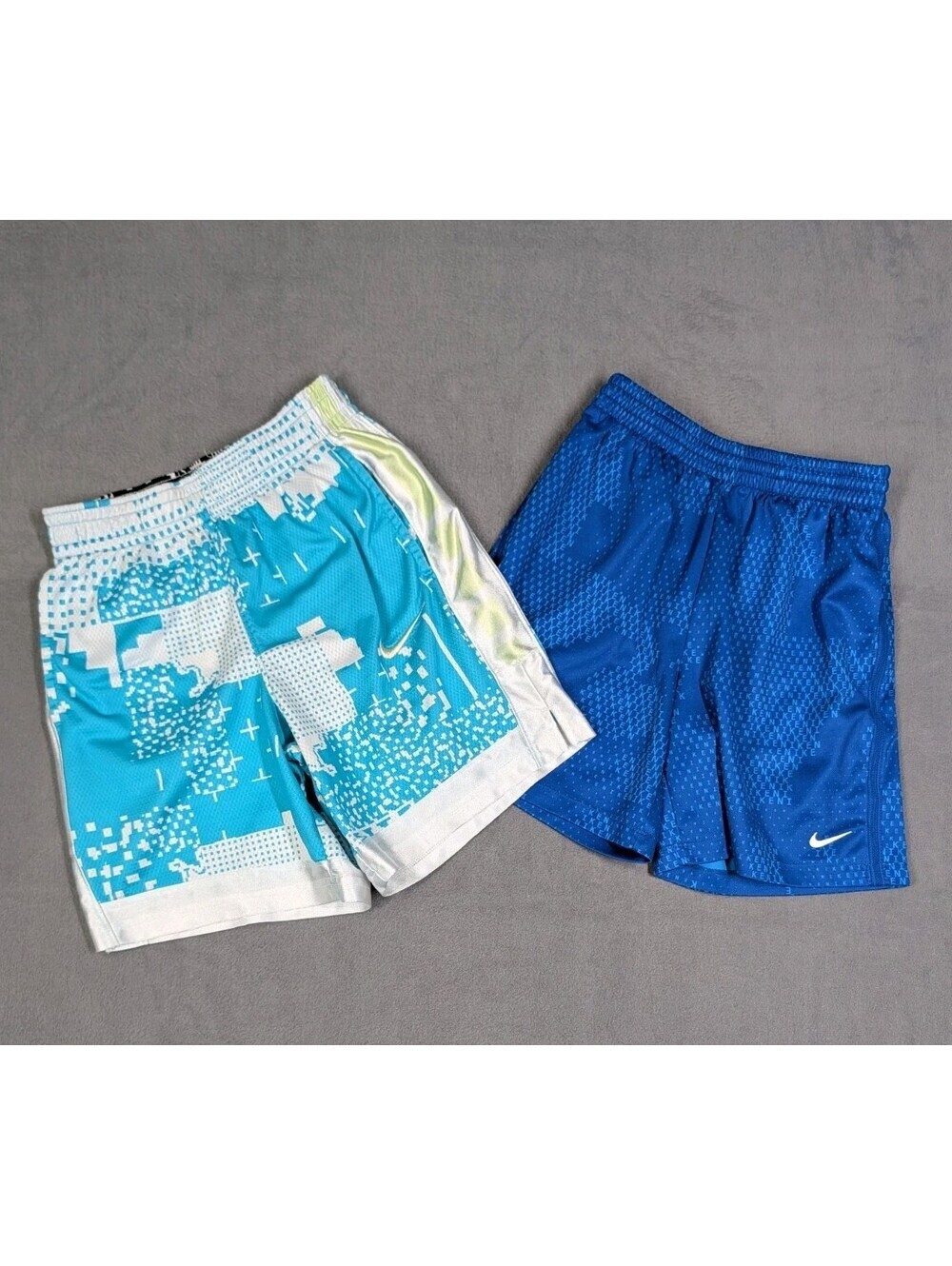 Nike Boys Medium Blue White Basketball Shorts Dri Fit Athletic Swoosh Lot Of Two